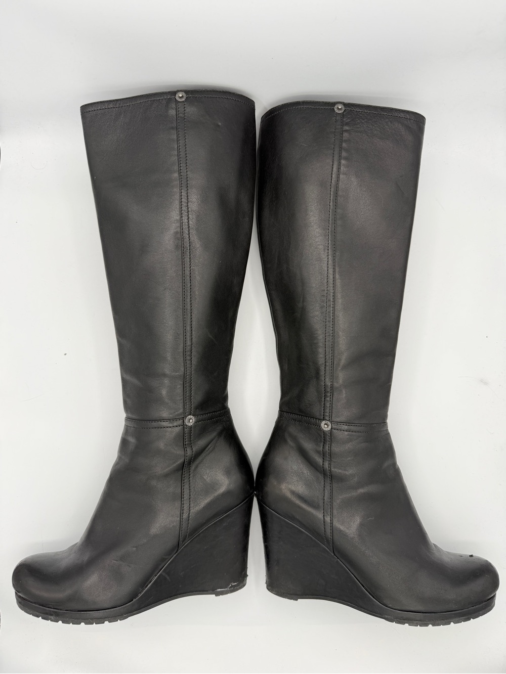 *Authentic* Prada Sport Black Leather Wedge Boots Knee High Quiet Luxury 39 - Picture 3 of 16